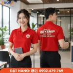 Áo polo đồng phục màu đỏ nổi bật, chất liệu thoáng mát, form chuẩn nam nữ, in thêu logo theo yêu cầu. Phù hợp cho doanh nghiệp, dịch vụ vận chuyển và đội ngũ giao nhận chuyên nghiệp.
