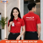 Áo polo đồng phục màu đỏ thiết kế hiện đại, chất liệu thoáng mát, form chuẩn nam nữ, in thêu logo sắc nét theo yêu cầu. Phù hợp cho nhân viên văn phòng, showroom, điện máy và doanh nghiệp cần hình ảnh chuyên nghiệp.