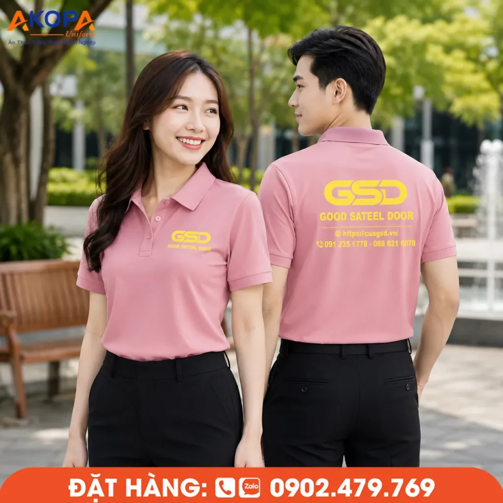 Áo polo đồng phục màu hồng trơn trẻ trung, chất liệu thoáng mát, bền đẹp, phù hợp cho doanh nghiệp, showroom, cửa hàng và đội ngũ nhân viên chuyên nghiệp.