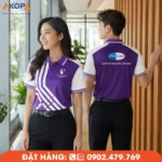 Áo polo đồng phục màu tím phối trắng sở hữu thiết kế trẻ trung, phối màu ấn tượng và dễ nhận diện thương hiệu. Chất liệu thoáng mát, phù hợp cho giáo dục, văn phòng và doanh nghiệp.