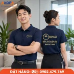 Áo polo đồng phục màu xanh navy sở hữu gam màu mạnh mẽ, tôn lên vẻ chuyên nghiệp cùng logo vàng nổi bật. Đường may tỉ mỉ, chất liệu co giãn thoải mái, là lựa chọn lý tưởng cho gara ô tô, trung tâm kỹ thuật và dịch vụ sửa chữa.