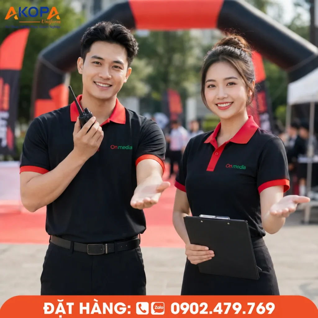 Áo polo sự kiện phối màu hiện đại dành cho đội ngũ điều phối, thiết kế năng động, phù hợp tổ chức hội nghị, khai trương, lễ hội và các sự kiện ngoài trời.