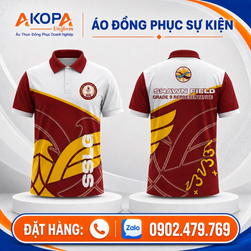 mẫu áo polo sự kiện quảng cáo thương hiệu màu đỏ đô