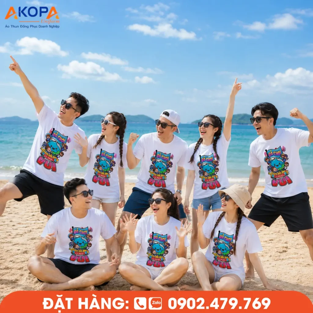 Mẫu áo team building công ty in 3D nổi bật, màu sắc tươi sáng, mang đến phong cách năng động và giúp tập thể thêm gắn kết trong mọi hành trình.