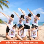 Mẫu áo team building công ty cá tính với thiết kế in nổi bật, phù hợp cho các hoạt động vui chơi, gắn kết tập thể và tạo nên những bức ảnh đầy năng lượng.