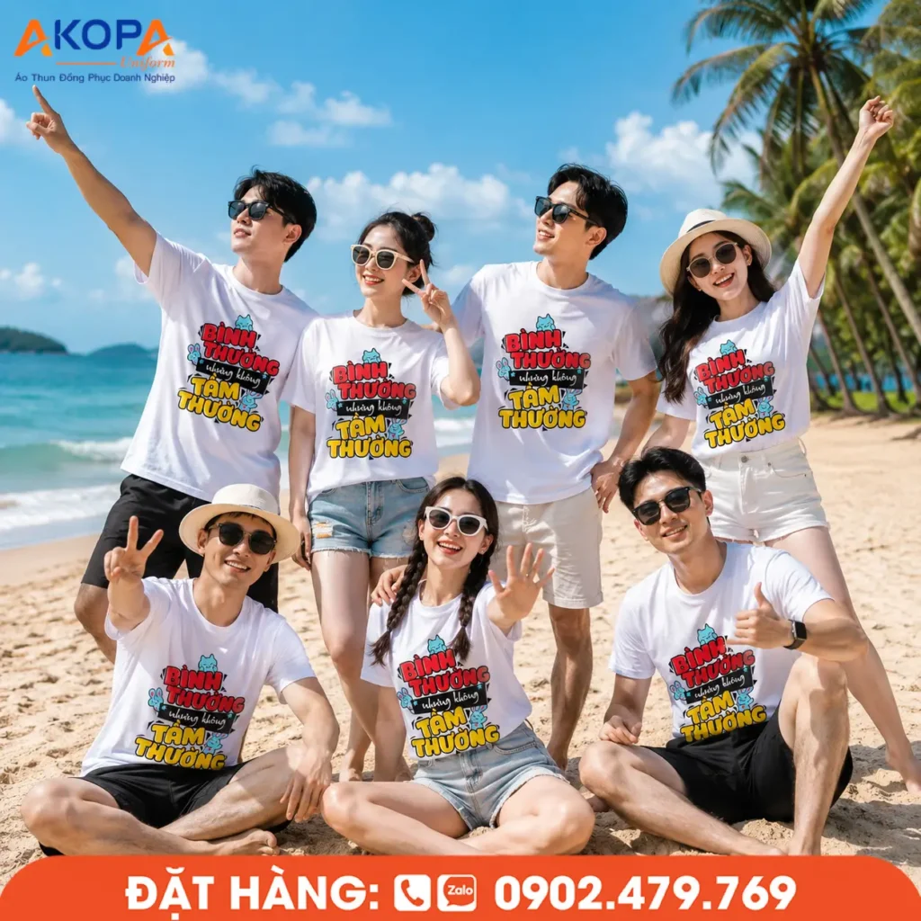 Mẫu áo team building công ty trẻ trung, dễ phối đồ, phù hợp cho du lịch, dã ngoại và các hoạt động gắn kết, giúp doanh nghiệp tạo dấu ấn riêng trong từng khoảnh khắc.