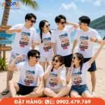 Áo team building hài hước với thông điệp "Đoàn kết never chết" nổi bật, thiết kế trẻ trung, hình in chất lượng cao và chất vải thoáng mát, phù hợp cho du lịch biển, team building, dã ngoại và các hoạt động gắn kết tập thể đầy năng lượng.