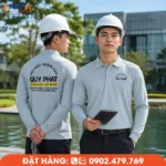 Mẫu áo thun dài tay màu xám ghi mang phong cách tối giản, phù hợp cho doanh nghiệp nội thất, quảng cáo và thi công, giúp xây dựng hình ảnh đồng phục chuyên nghiệp, hiện đại.