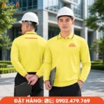 Mẫu áo thun dài tay màu vàng nổi bật, phù hợp cho doanh nghiệp thi công, xây dựng và dịch vụ kỹ thuật, giúp tăng khả năng nhận diện thương hiệu và tạo hình ảnh chuyên nghiệp.
