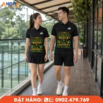 Áo đồng phục Pickleball đen phối xanh lá và vàng, vải co giãn 4 chiều, thoáng khí, nhanh khô, giúp thi đấu thoải mái và giữ phong độ trong mọi trận đấu.