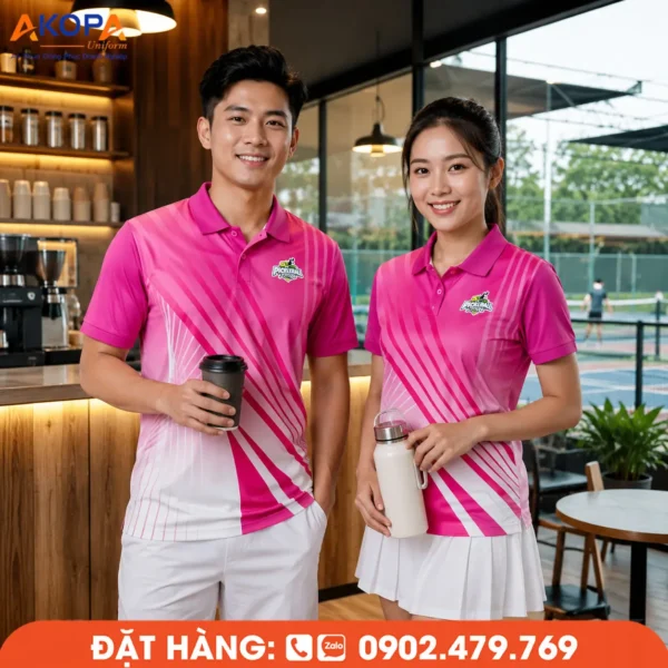 Áo Đồng Phục Pickleball Hồng Phối Trắng – PK023