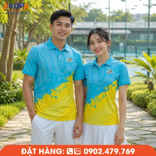 Áo Đồng Phục Pickleball Xanh Da Trời Phối Vàng – PK024