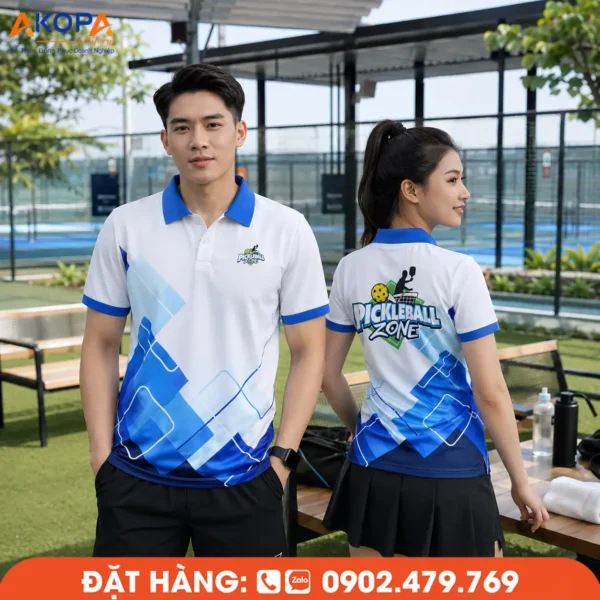 Áo Đồng Phục Pickleball Trắng Phối Xanh Dương – PK025