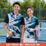 Áo đồng phục Pickleball xanh navy phối trắng, chất liệu co giãn 4 chiều, mềm mại, thoát mồ hôi nhanh, mang lại sự linh hoạt và thoải mái trong từng pha thi đấu.