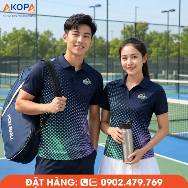 Áo Đồng Phục Pickleball Xanh Navy Chuyển Sắc Xanh Ngọc Và Tím – PK033