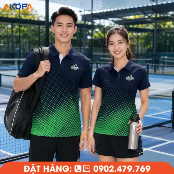 Áo Đồng Phục Pickleball Xanh Navy Phối Chuyển Sắc Xanh Lá – PK034