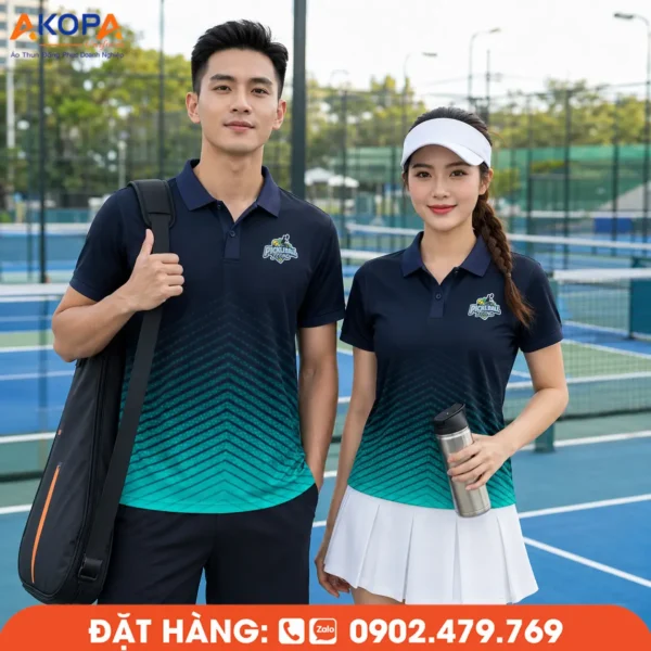Áo Đồng Phục Pickleball Xanh Navy Phối Chuyển Sắc Xanh Ngọc – PK035