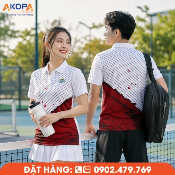 Áo Đồng Phục Pickleball Trắng Phối Đỏ – PK037