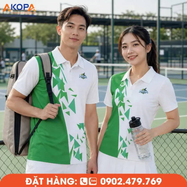 Áo Đồng Phục Pickleball Trắng Phối Xanh Lá – PK038