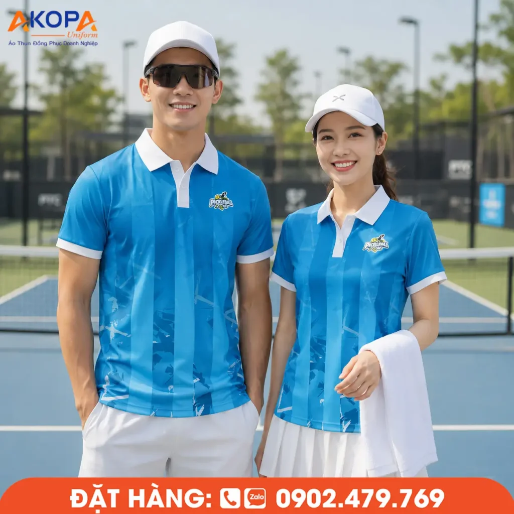 Áo đồng phục Pickleball xanh dương phối sọc hiện đại, mang phong cách trẻ trung và năng động. Chất liệu thoáng mát, co giãn tốt, phù hợp cho tập luyện, thi đấu và đồng phục câu lạc bộ.