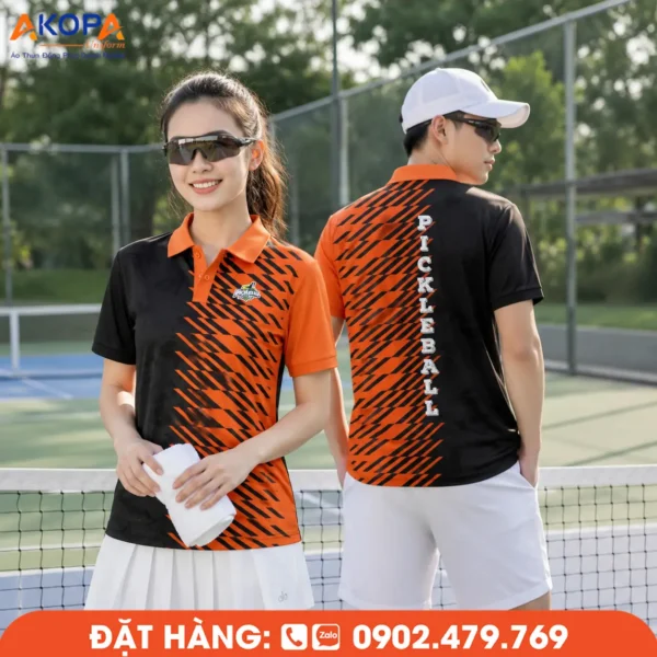 Áo Đồng Phục Pickleball Đen Phối Cam – PK040