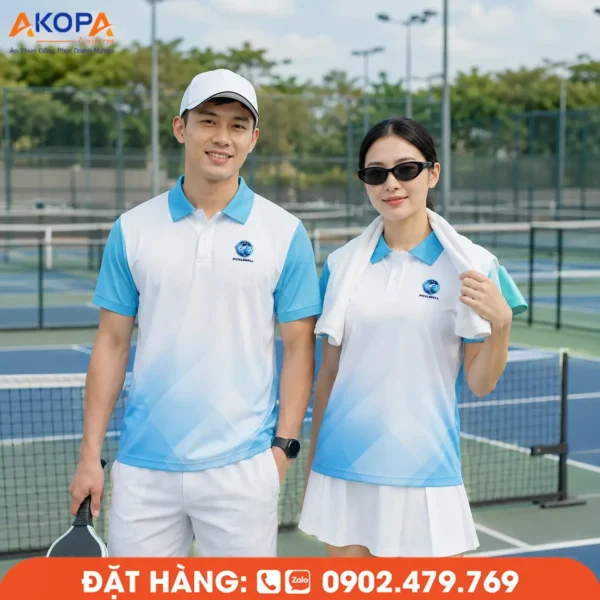 Áo Đồng Phục Pickleball Trắng Phối Xanh Da Trời – PK042