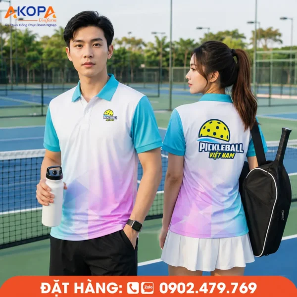 Áo Đồng Phục Pickleball Trắng Phối Xanh Pastel – PK046