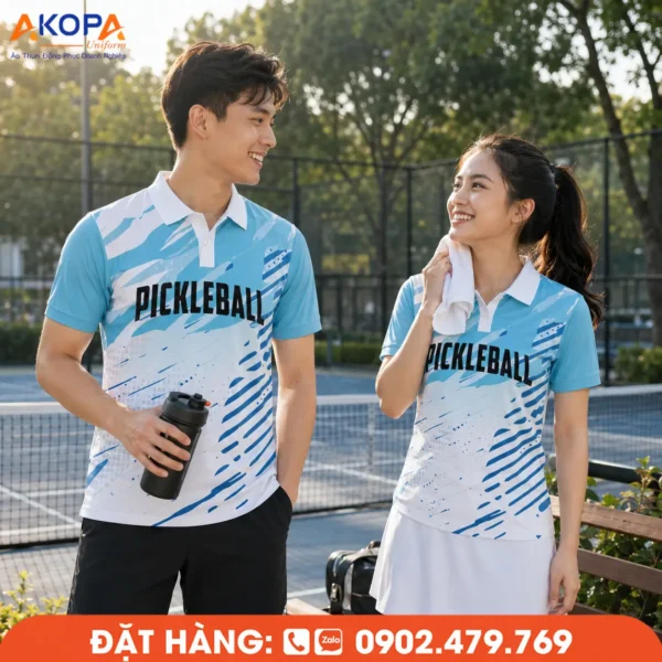 Áo Đồng Phục Pickleball Trắng Phối Xanh – PK052