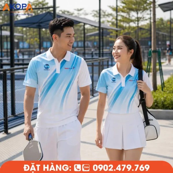 Áo Đồng Phục Pickleball Trắng Phối Xanh – PK053