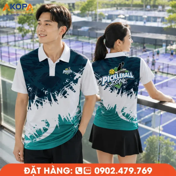 Áo Đồng Phục Pickleball Xanh Rêu Phối Trắng – PK059