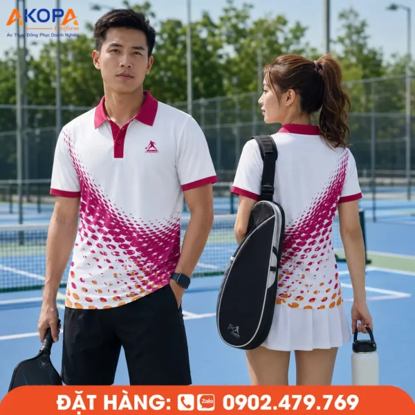 Áo Đồng Phục Pickleball Trắng Phối Hồng – PK061