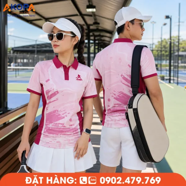 Áo Đồng Phục Pickleball Hồng Pastel Phối Trắng – PK064