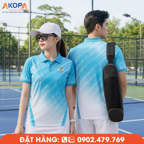 Áo Đồng Phục Pickleball Xanh Da Trời Phối Trắng – PK065