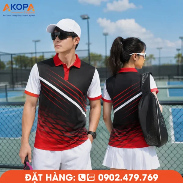 Áo Đồng Phục Pickleball Đỏ Đen Phối Trắng – PK068