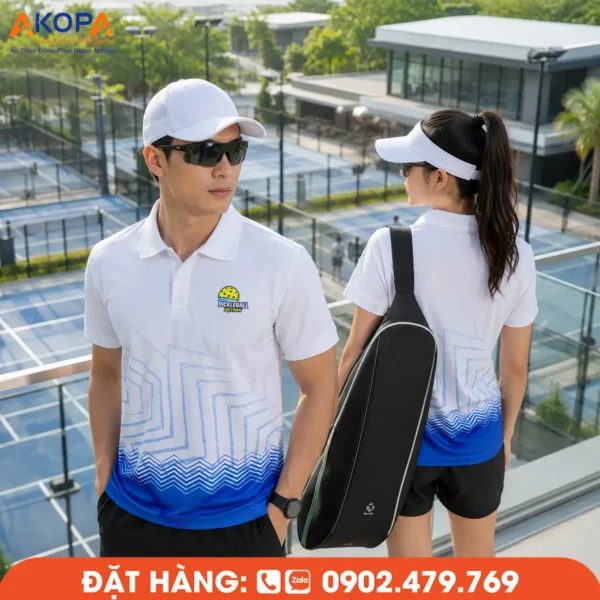 Áo Đồng Phục Pickleball Trắng Phối Xanh Dương – PK075