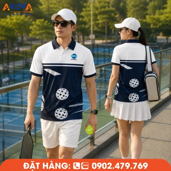Áo Đồng Phục Pickleball Trắng Xanh Navy – PK078