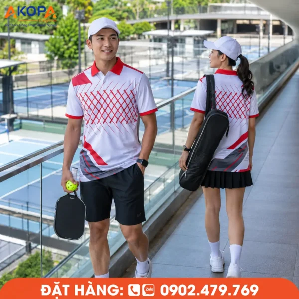 Áo Đồng Phục Pickleball Trắng Phối Đỏ – PK080