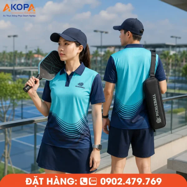 Áo Đồng Phục Pickleball Xanh Ngọc Phối Xanh Navy – PK083