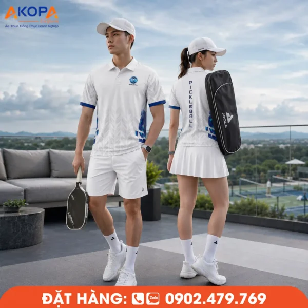 Áo Đồng Phục Pickleball Trắng Phối Xanh Dương – PK088