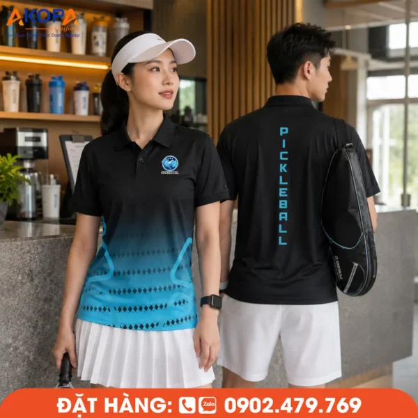 Áo Đồng Phục Pickleball Đen Phối Xanh Cyan – PK094