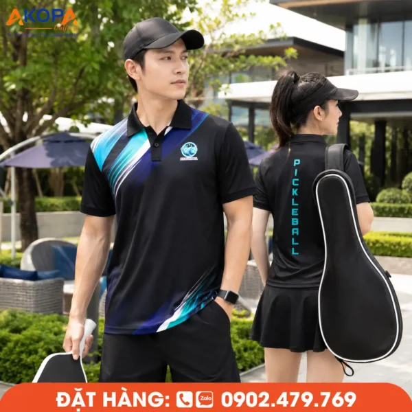 Áo Đồng Phục Pickleball Đen Phối Xanh Ngọc – PK095