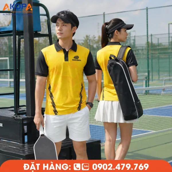 Áo Đồng Phục Pickleball Vàng Phối Đen – PK097