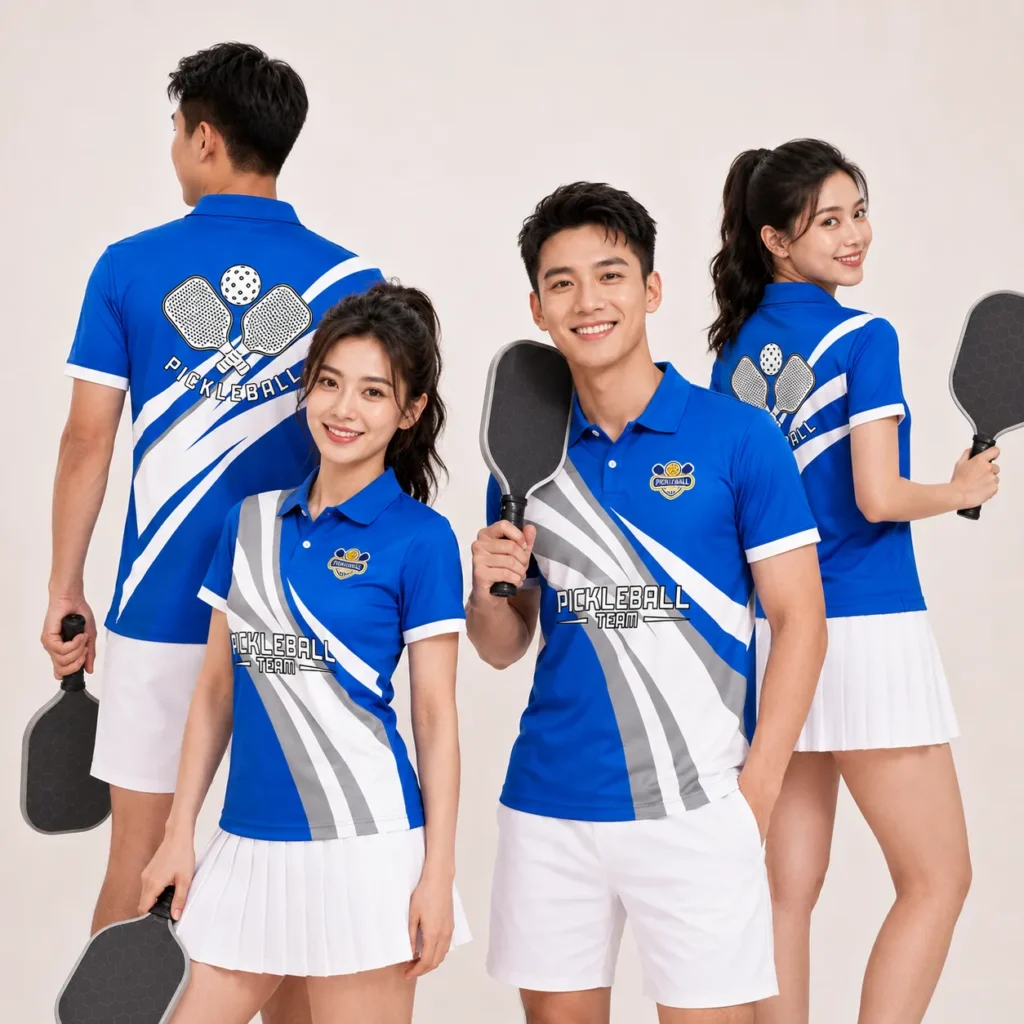 đồng phục pickleball xanh royal, cổ polo cho nam và nữa