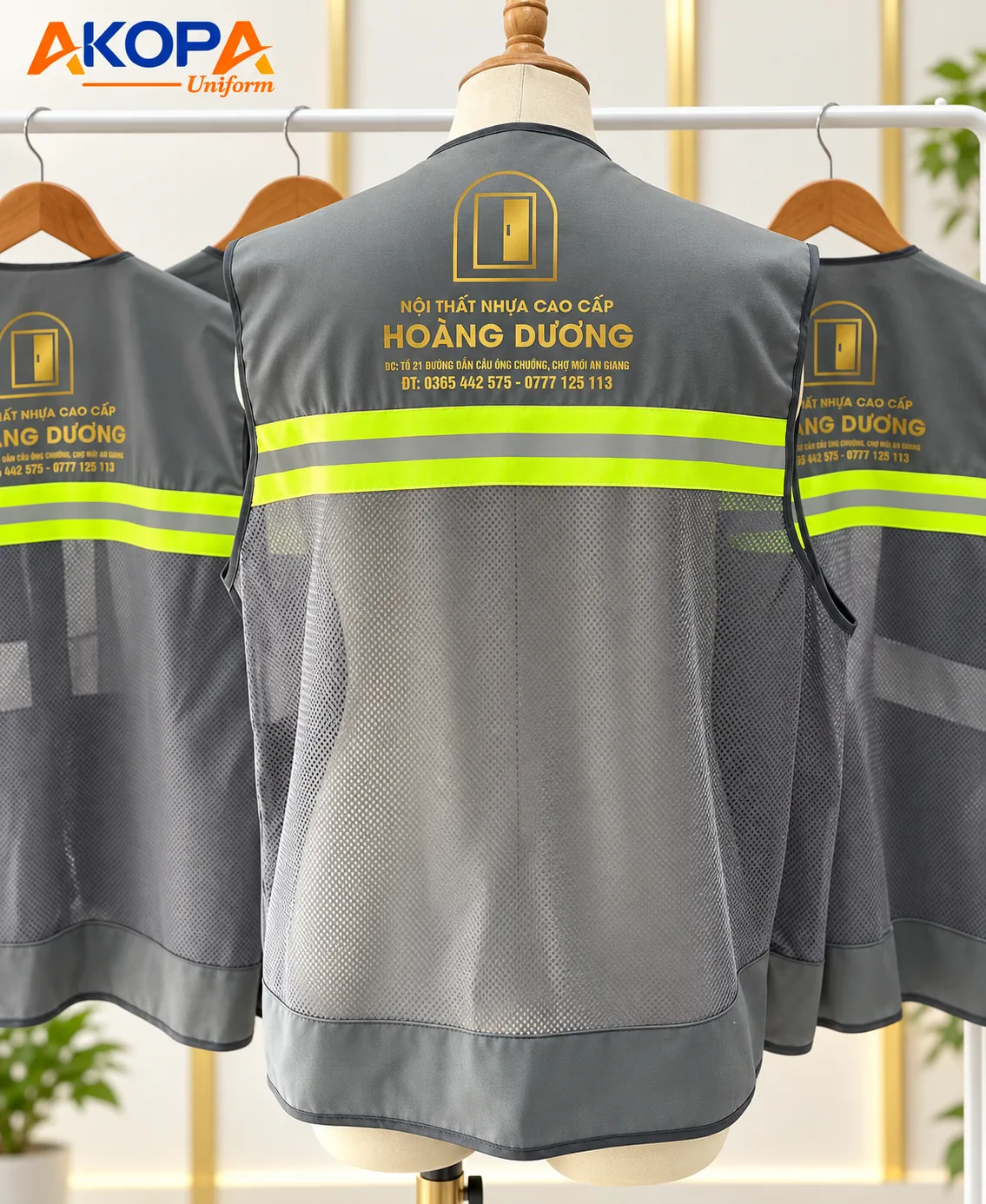 Áo đồng phục kỹ thuật màu xám có dải phản quang – AKOPA