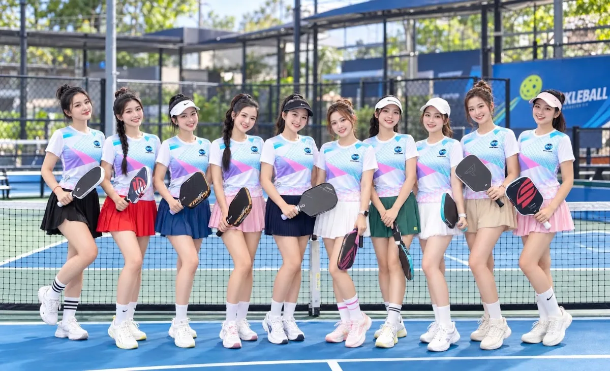 Áo đồng phục pickleball nữ màu trắng phối váy thể thao cho CLB – AKOPA