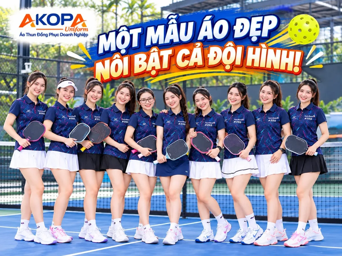 Mẫu áo đồng phục pickleball nữ màu xanh navy cho đội CLB – AKOPA