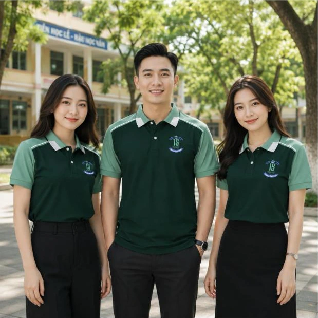 Cựu học sinh mặc áo polo họp lớp 15 năm xanh rêu phối xanh ngọc “Ngày hội ngộ” trước cổng trường – AKOPA