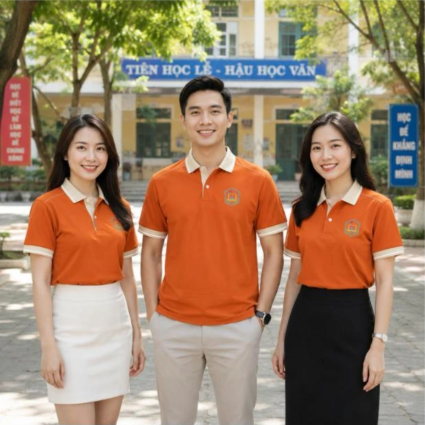 Cựu học sinh mặc áo polo họp lớp 20 năm cam đất cổ kem “Hội tụ tỏa sáng” trước cổng trường – AKOPA