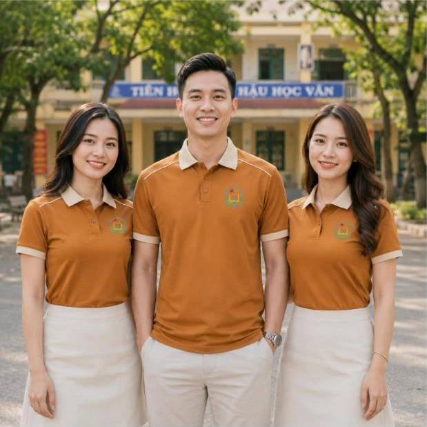 Cựu học sinh mặc áo polo họp lớp 20 năm nâu bò phối kem “Hội tụ tỏa sáng” trước cổng trường – AKOPA