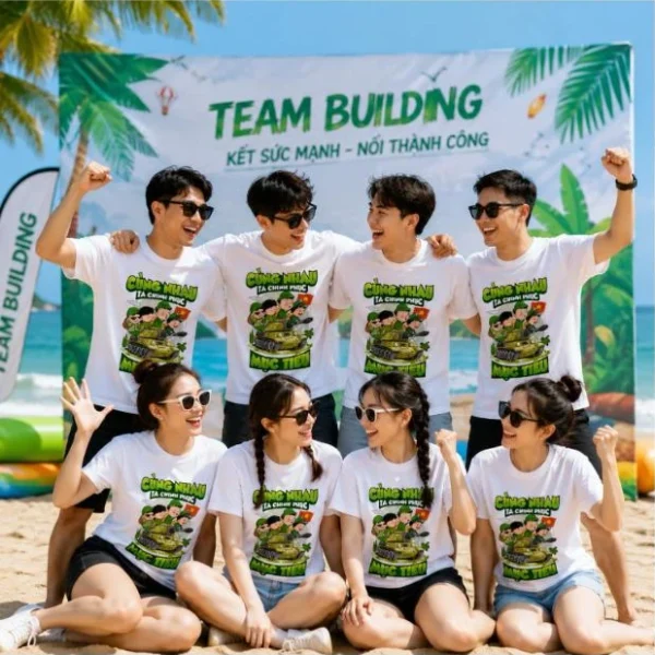Áo phông nhóm team building in slogan “Cùng nhau ta chinh phục mục tiêu” – ATB04